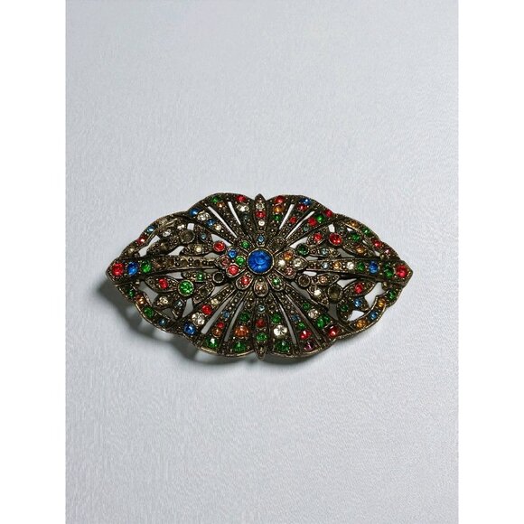 Victorian Filigree Coat Brooch Large 3" (missing some rhinestones) Vtg Art Deco - Picture 2 of 8